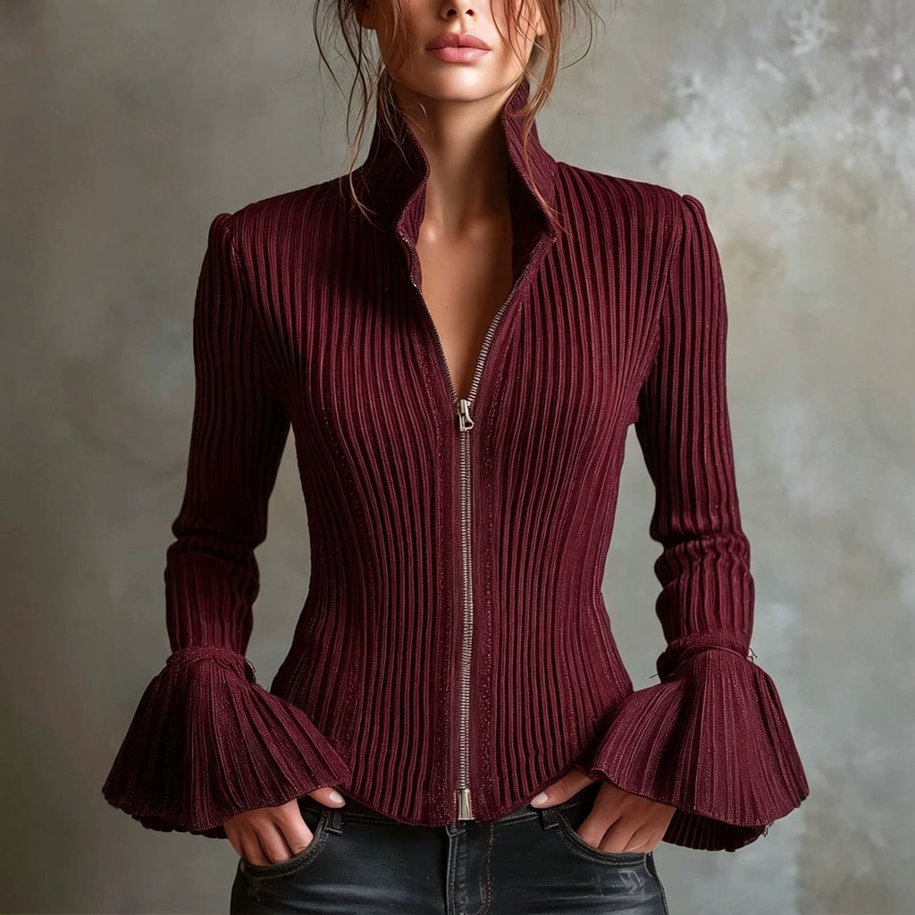 Slim-Fit Rib-Knit Zip-Up Top