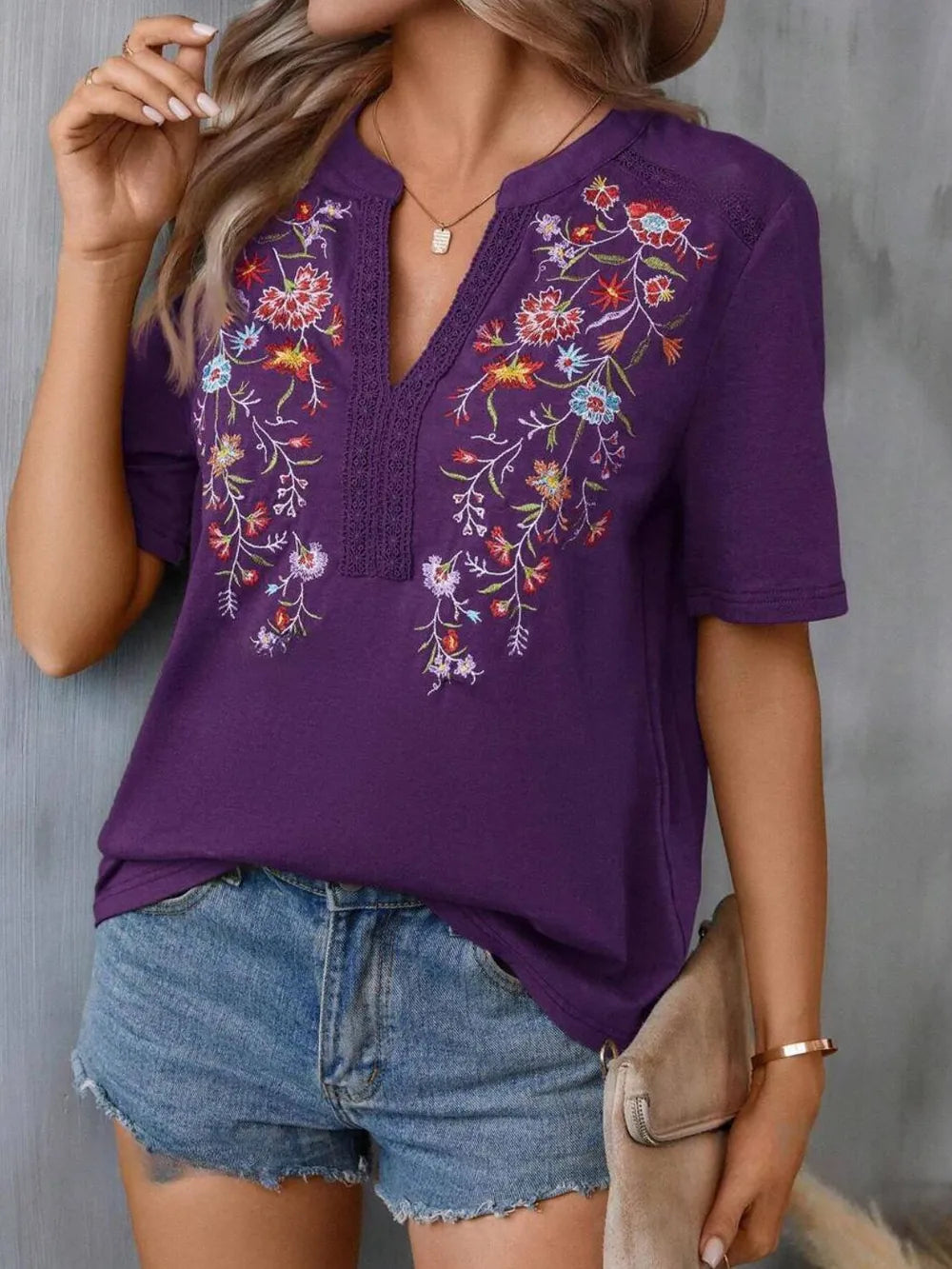 Embroidery Lace Trim Top