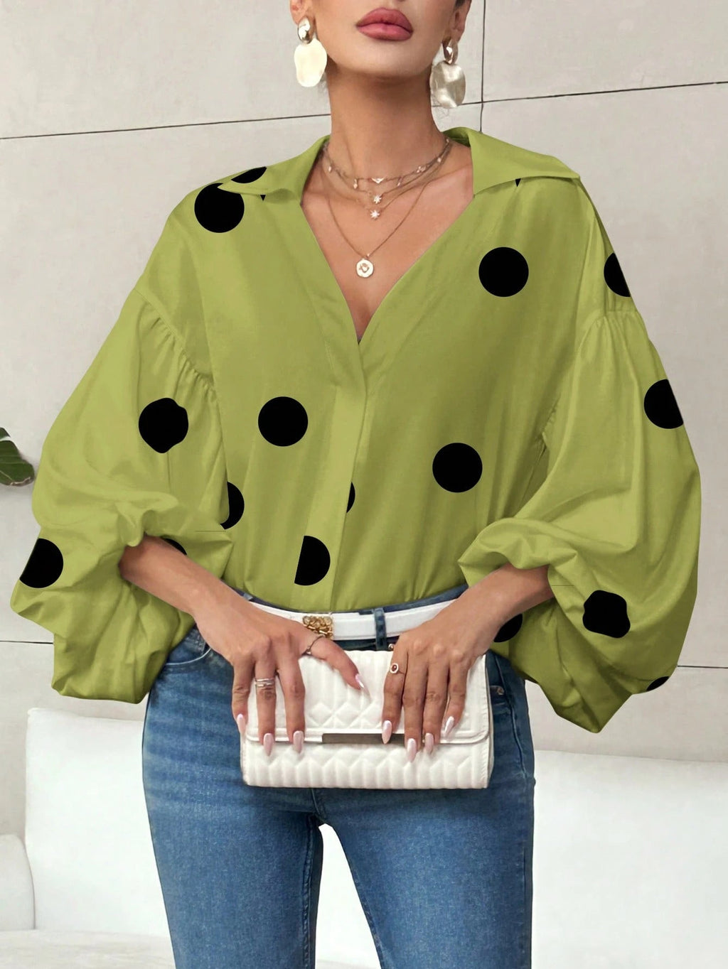 Polka Dot Loose Bubble Long Sleeve