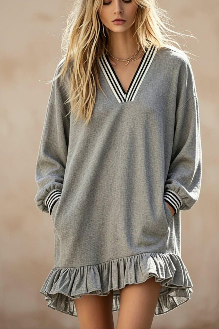 Linen Asymmetrical Hem Loose Mini Dress