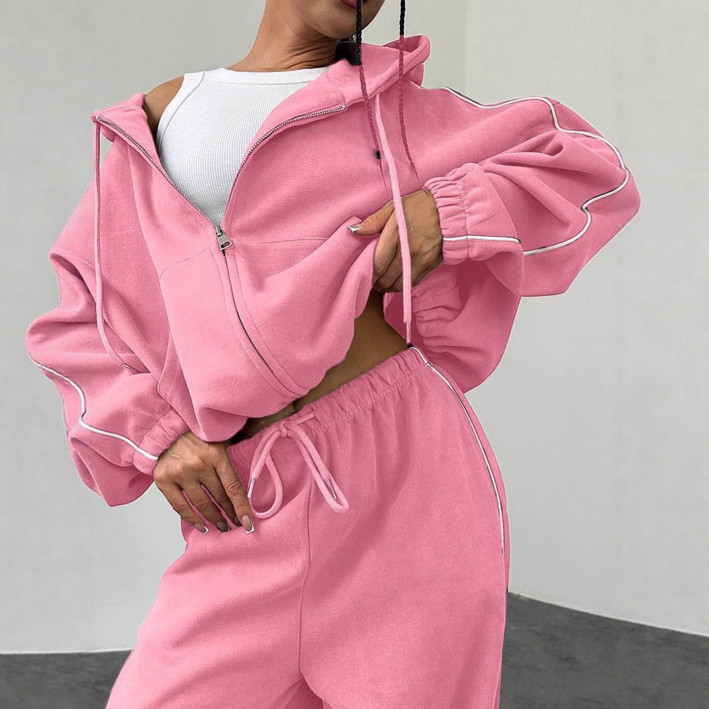 Women's Oversized Cropped Zip-Through Hoodie & Wide-Leg Sweatpants Set