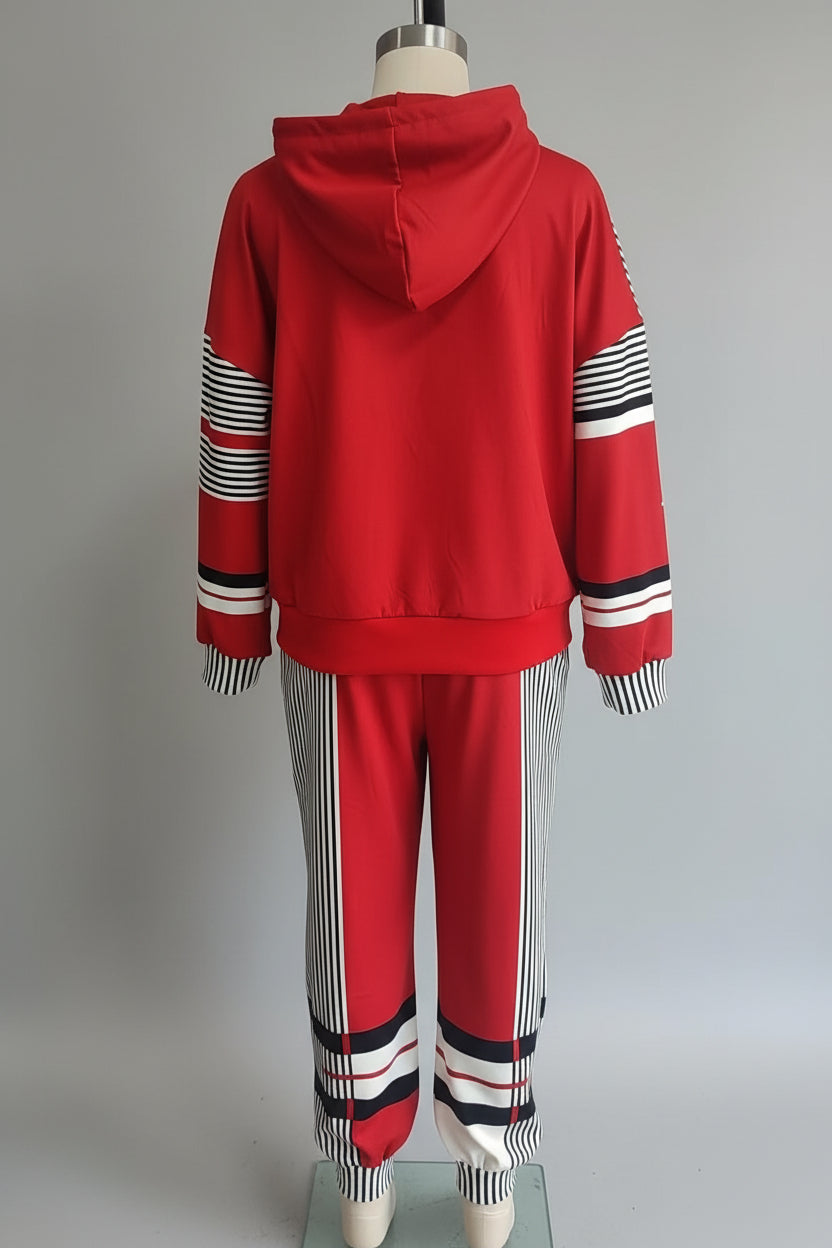 Women's Oversized Color-Block Stripe-Panel Hoodie & Jogger Pants Tracksuit Set