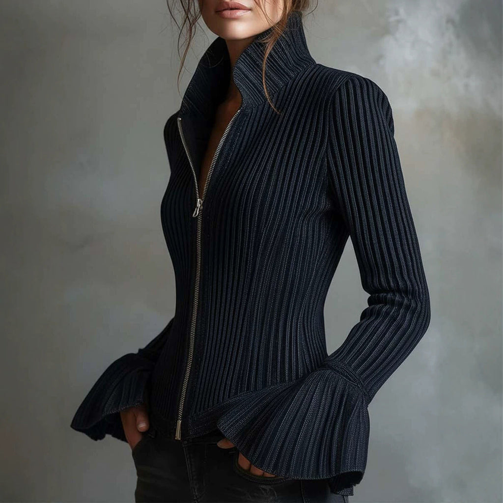 Slim-Fit Rib-Knit Zip-Up Top