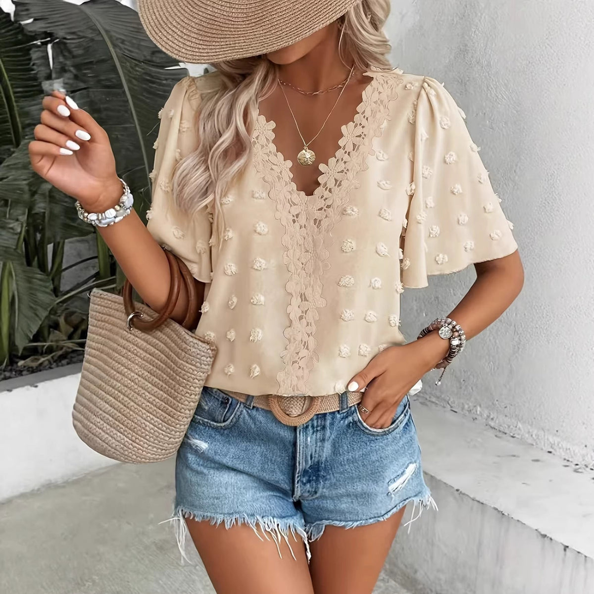 Swiss Dot Short Sleeve Top