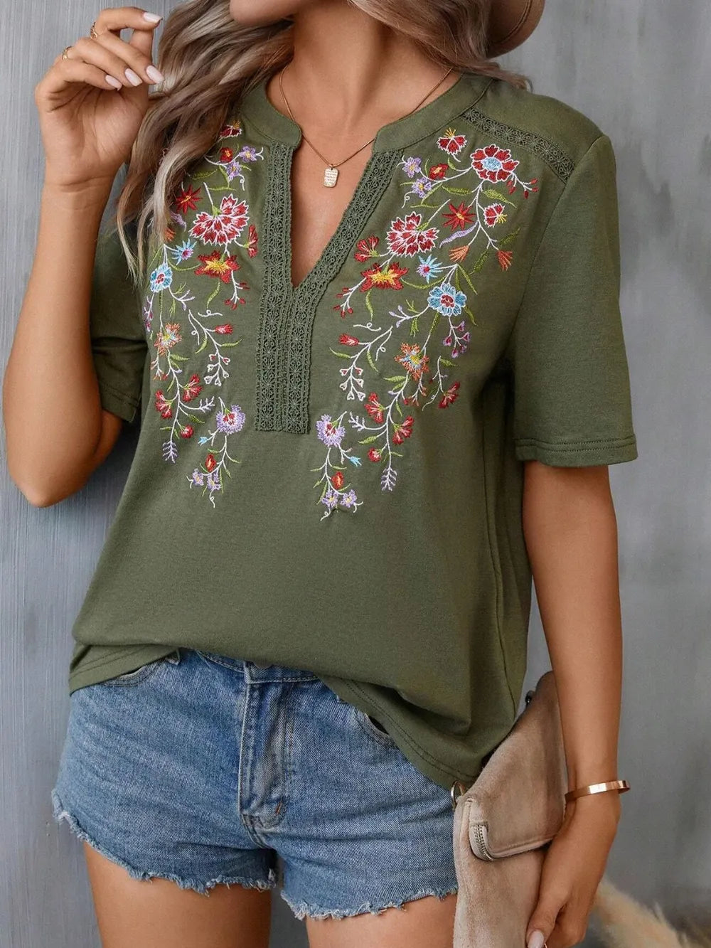 Embroidery Lace Trim Top