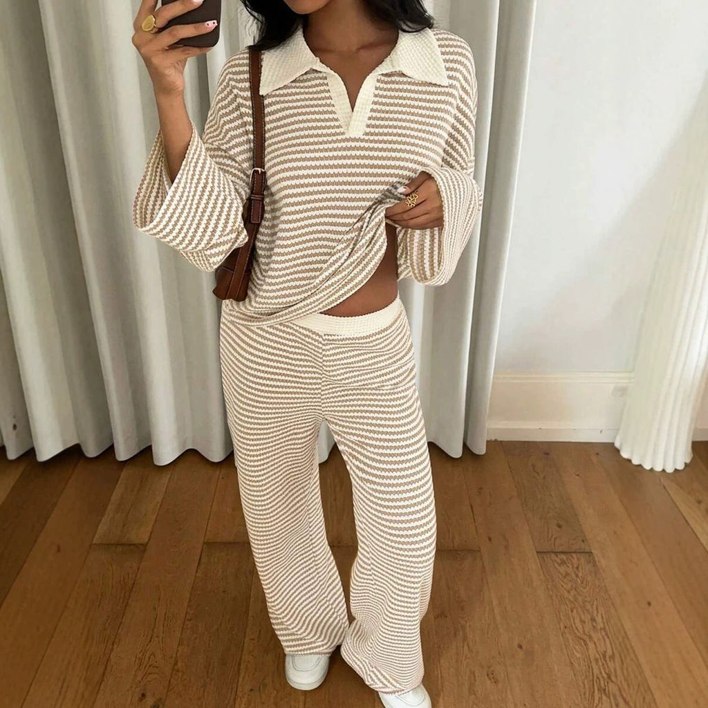 Classic Striped Collared Knit Set