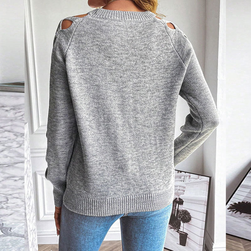 Casual Long Sleeve Hollow Out Sweater
