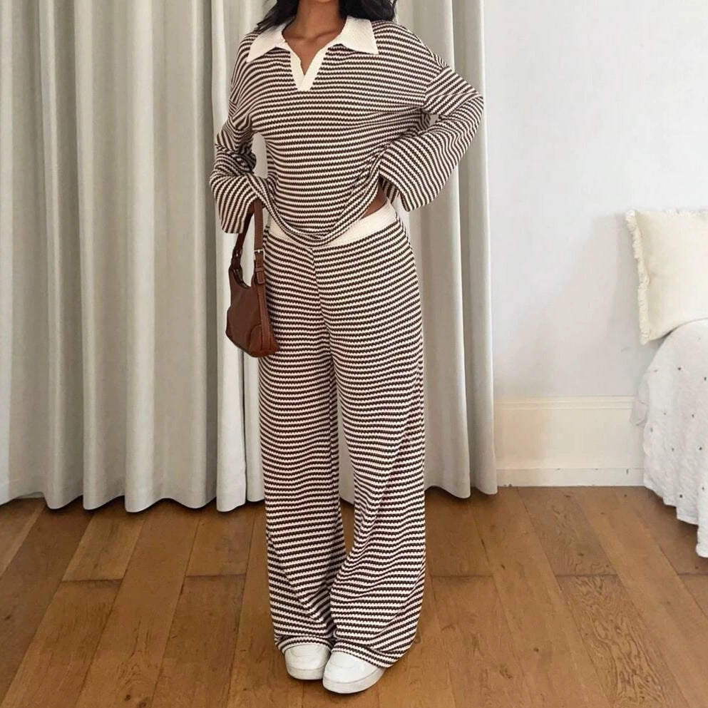 Classic Striped Collared Knit Set