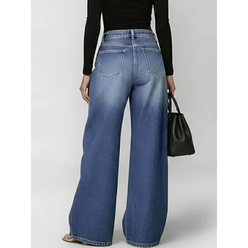 Metal Eyelet Loose Wide-Leg Jeans