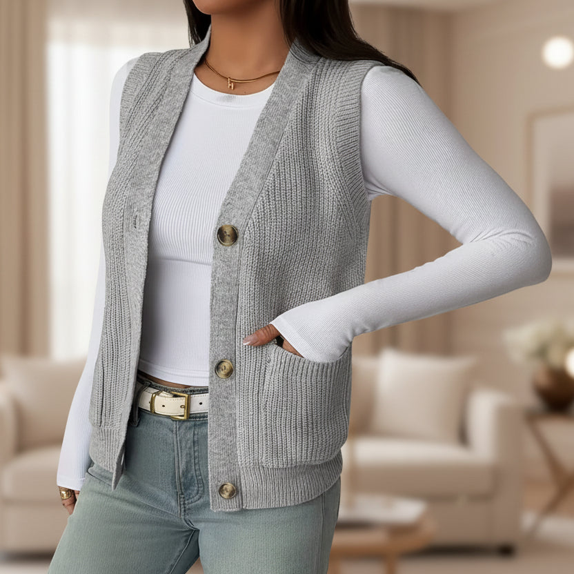 Loose Single-Breasted Knit Sweater Vest