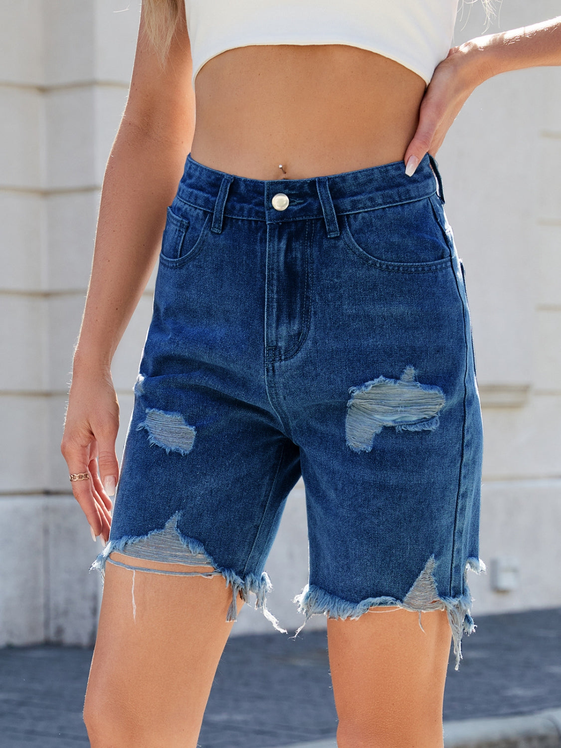 Harbor Distressed Denim Bermuda Shorts