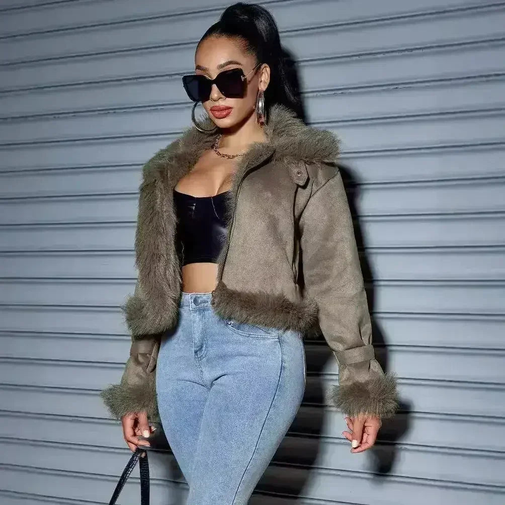 Women's Suede Short Coat – Faux Leather Fall & Winter Streetwear