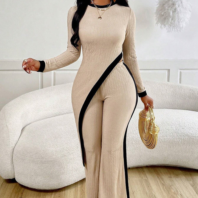 UnevenTop and Contrast Pants Set