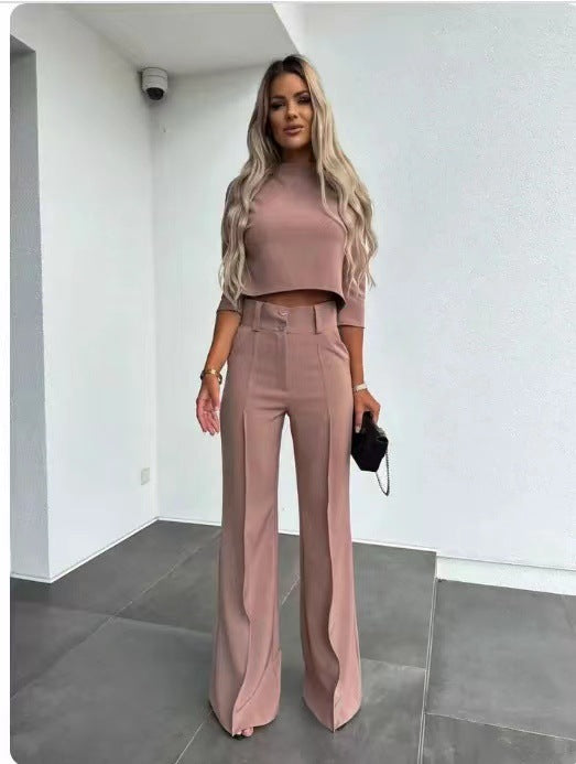 Elegant Half Sleeve Short Top & Pants Set