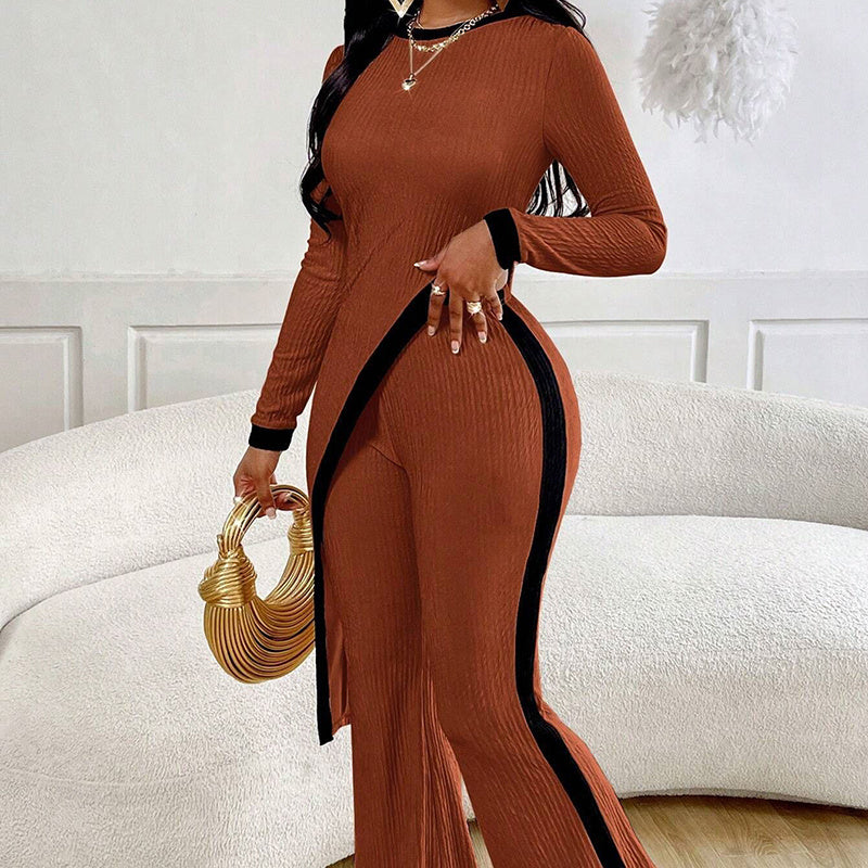 UnevenTop and Contrast Pants Set