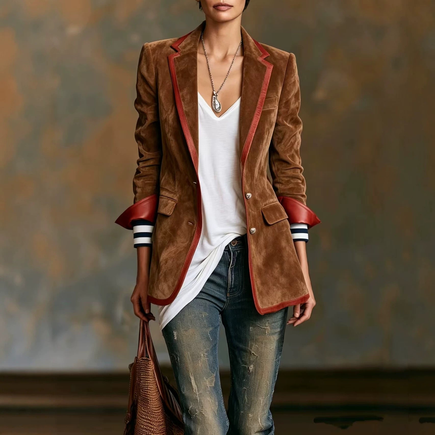 Block Blazer with Contrast Trim