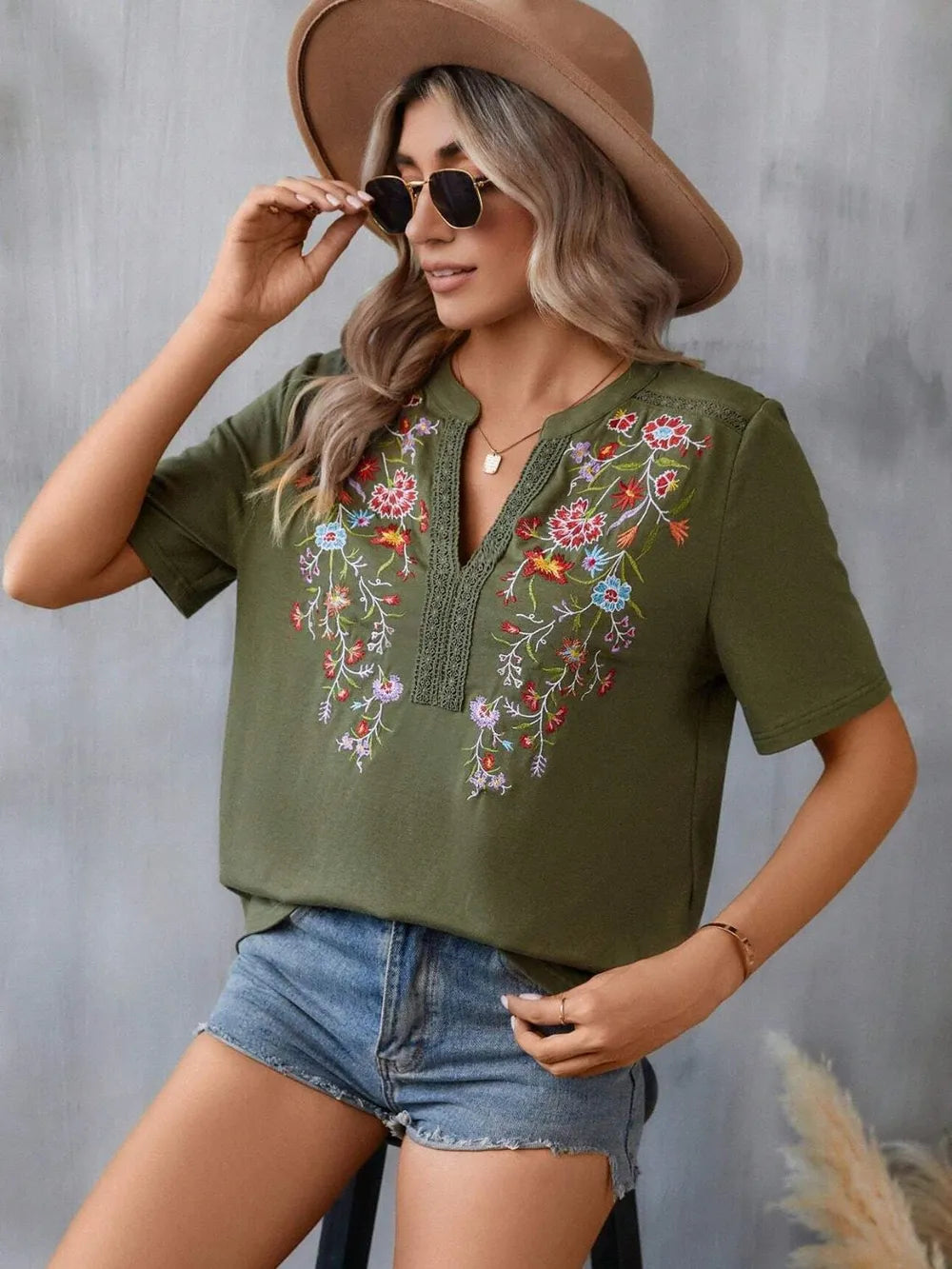 Embroidery Lace Trim Top