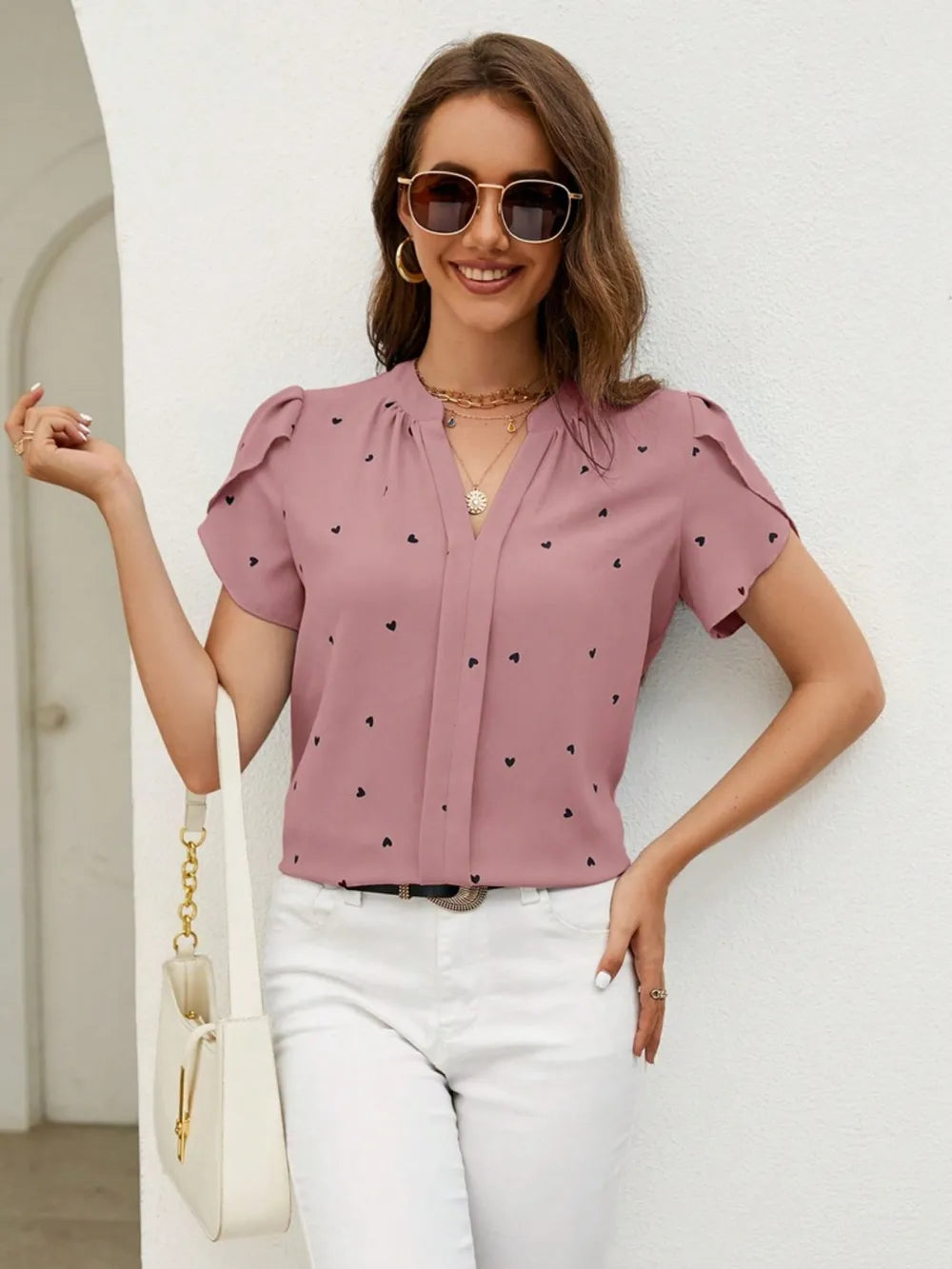 Petal Sleeve Pleated Front Elegant Top