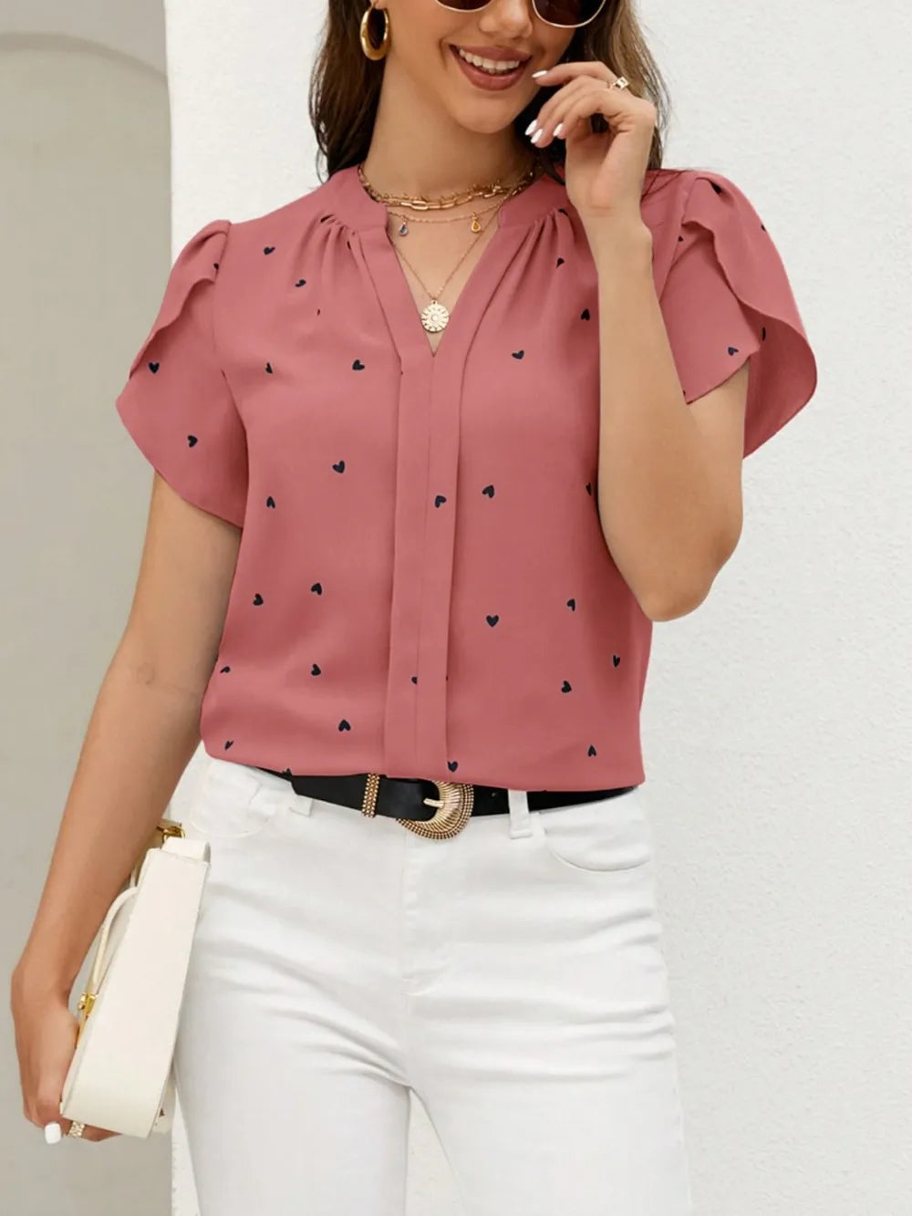 Petal Sleeve Pleated Front Elegant Top