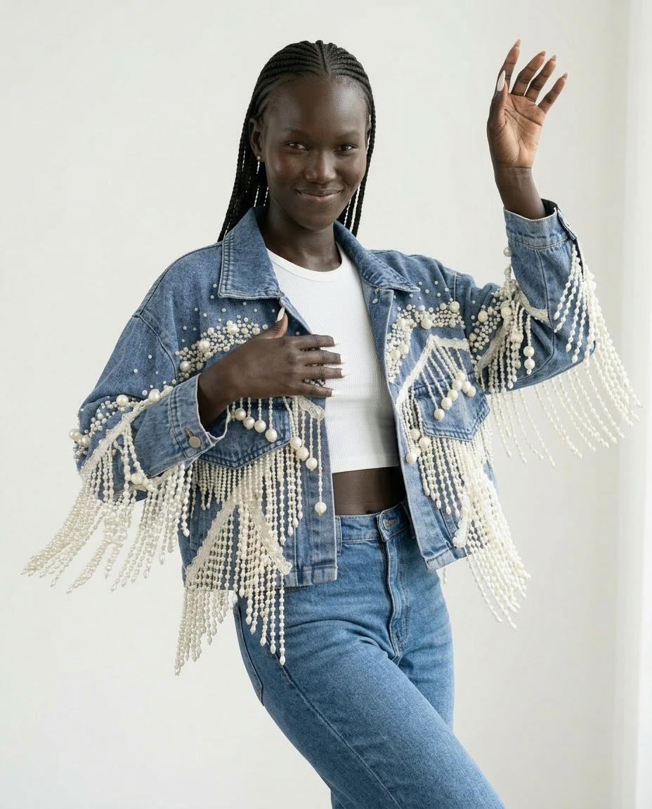 Wild Heart Pearl Tassel Denim Jacket
