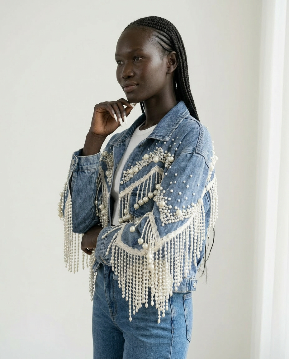 Wild Heart Pearl Tassel Denim Jacket