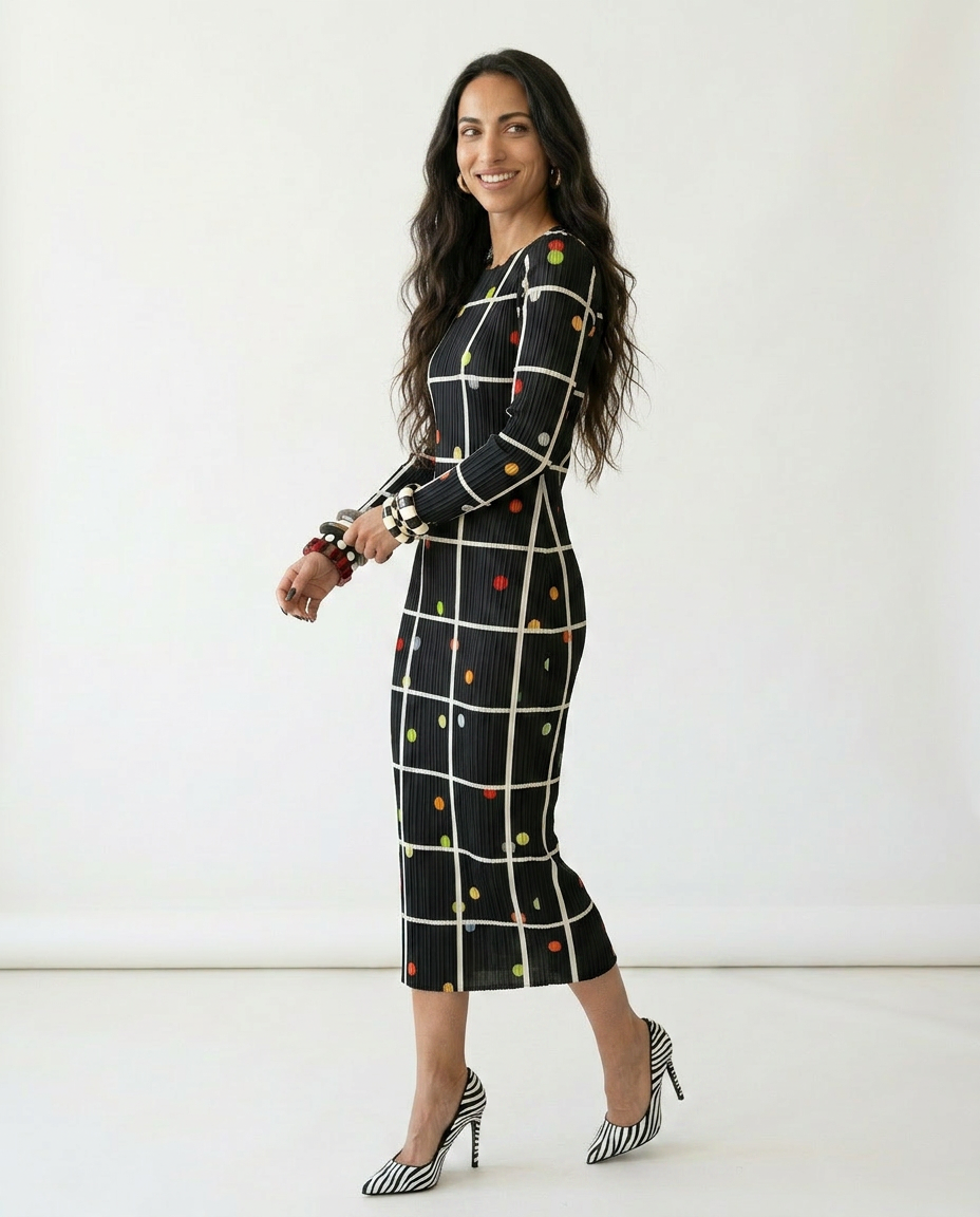 Vibrant Plaid Pleated Maxi Dress