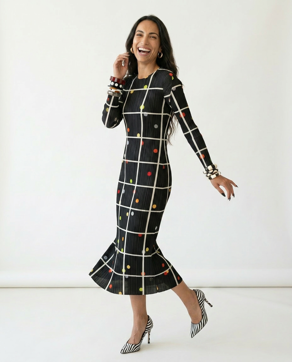 Vibrant Plaid Pleated Maxi Dress
