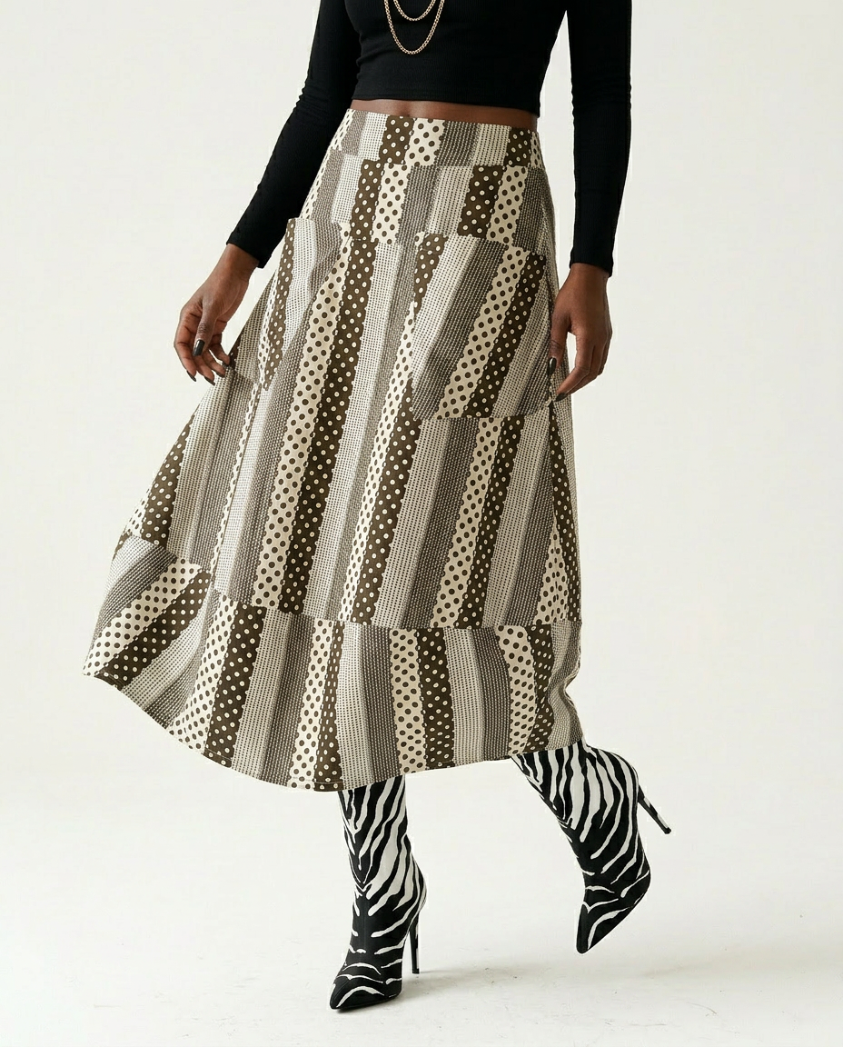 Unique Dot Striped A-Line Skirt
