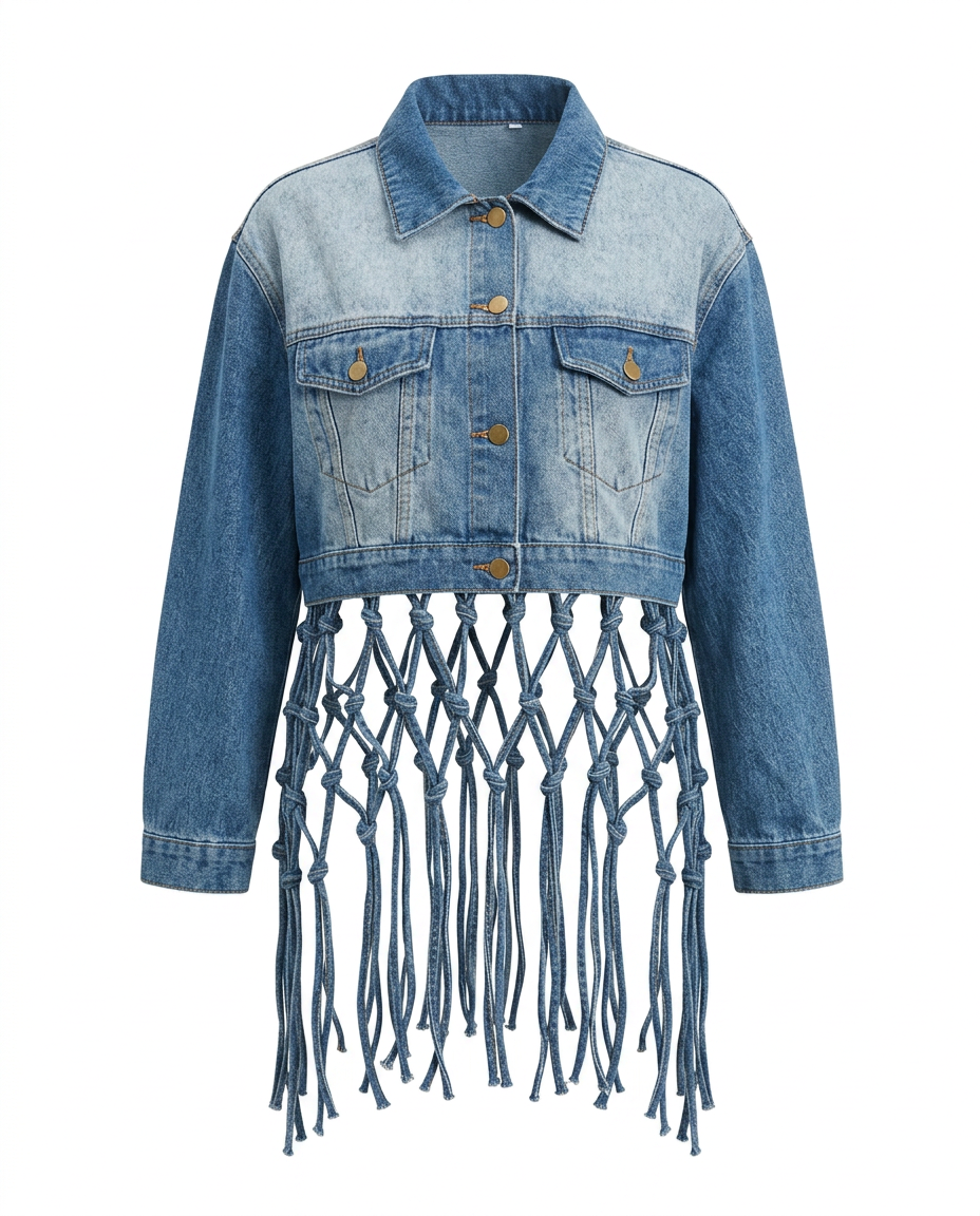 Bold Woven Tassel Denim Jacket