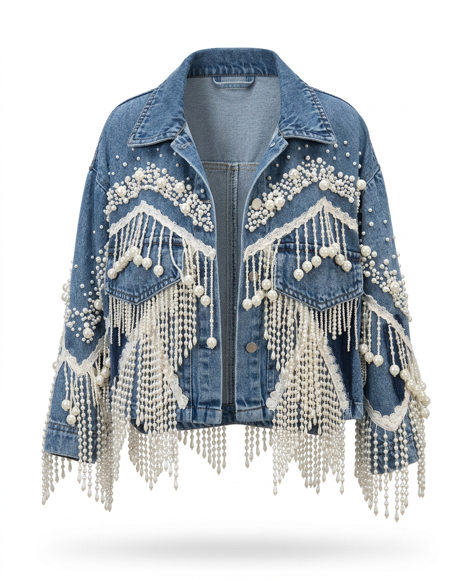 Wild Heart Pearl Tassel Denim Jacket