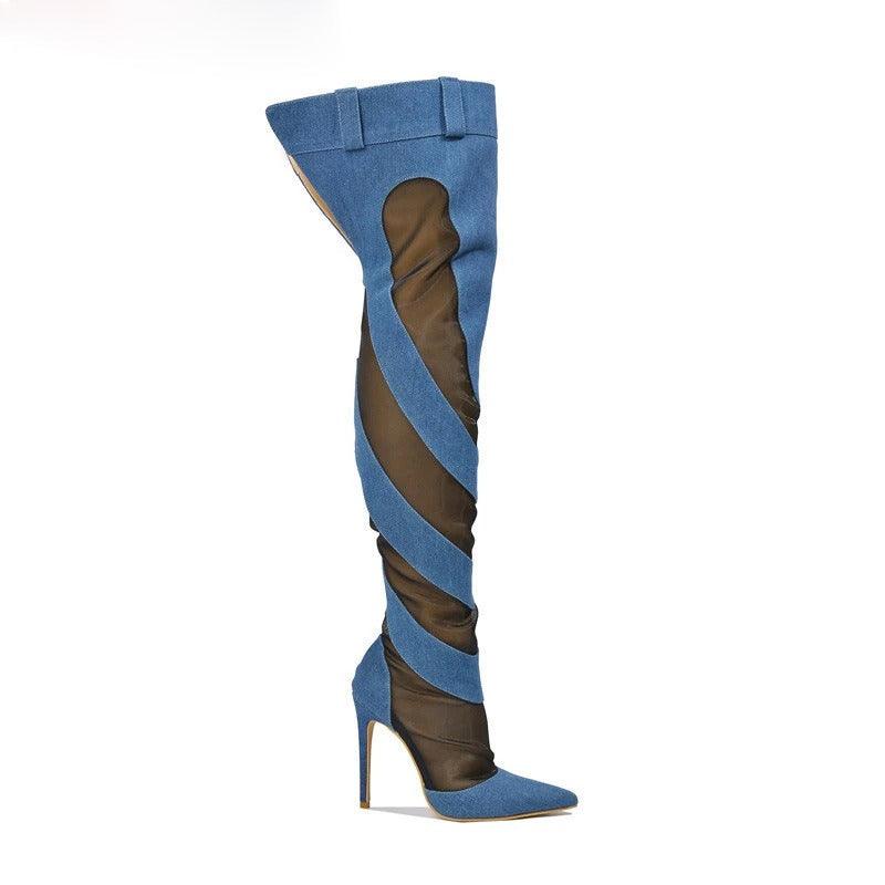 Patchwork Thigh High Knee Boots