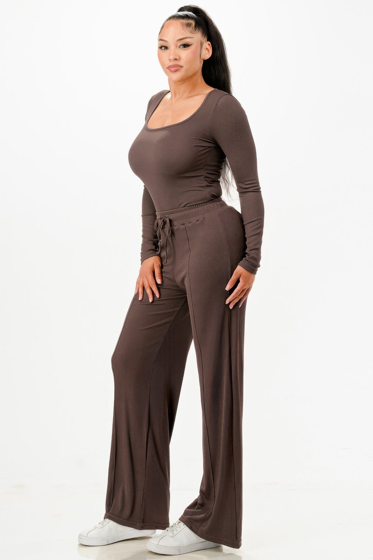 Long Sleeve Ribbed Bodysuit And Pants Set
