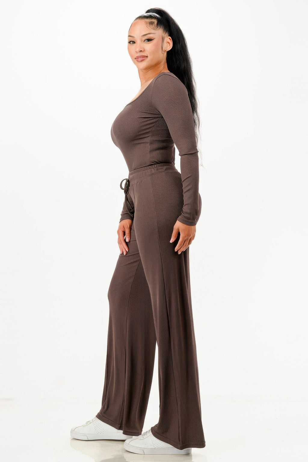 Long Sleeve Ribbed Bodysuit And Pants Set