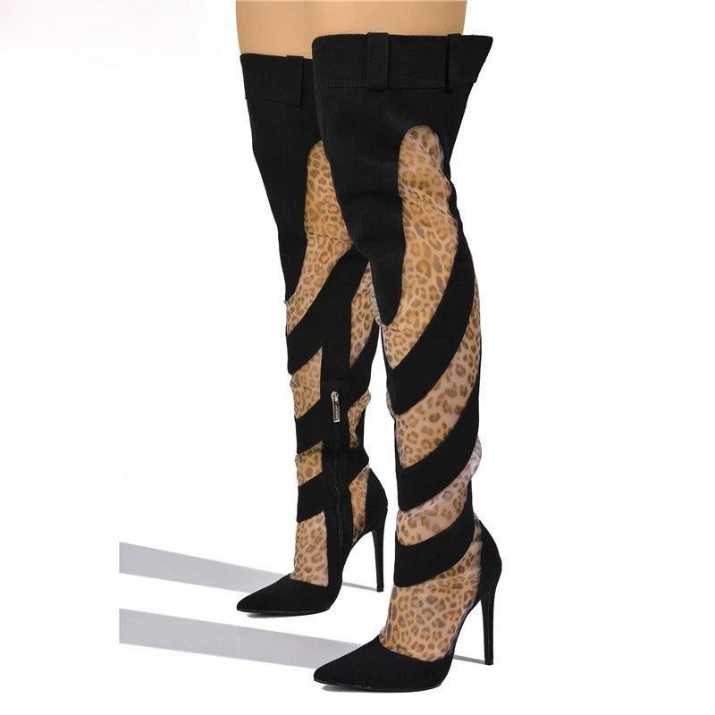 Patchwork Thigh High Knee Boots