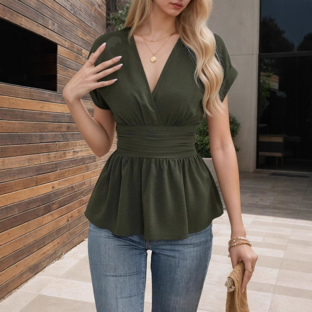 Ruched Pleated Hem Blouse