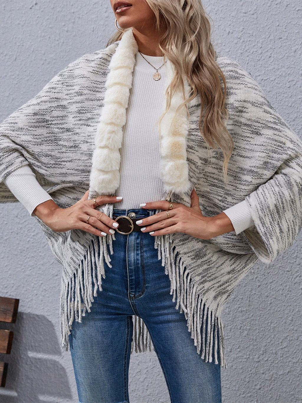 Fur Collar Stitching Sweater