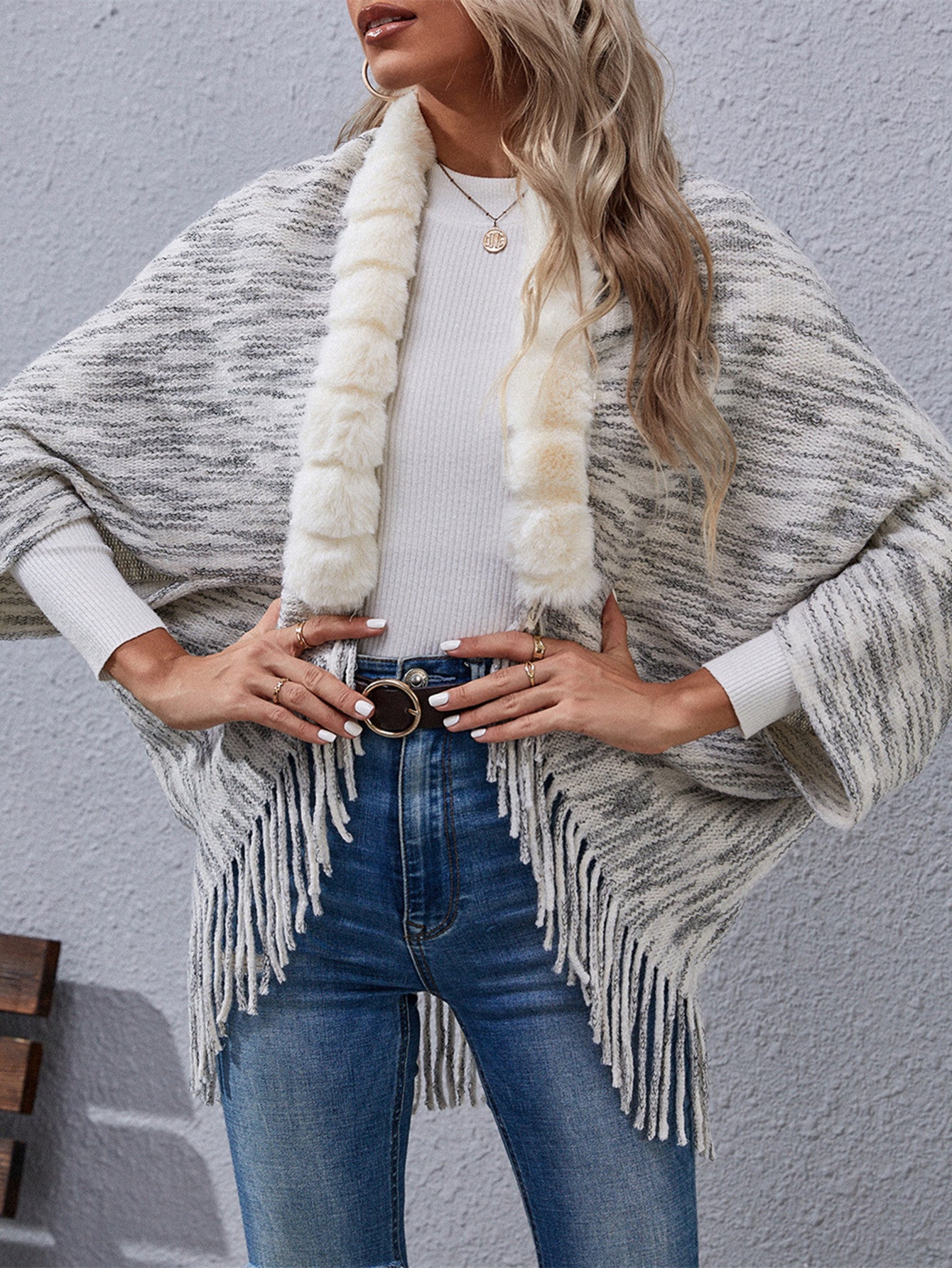 Fur Collar Stitching Sweater
