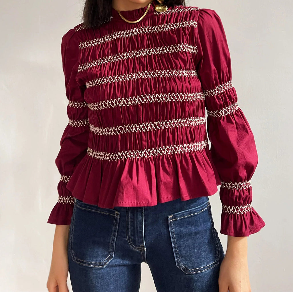 Smocking Long Sleeved Top