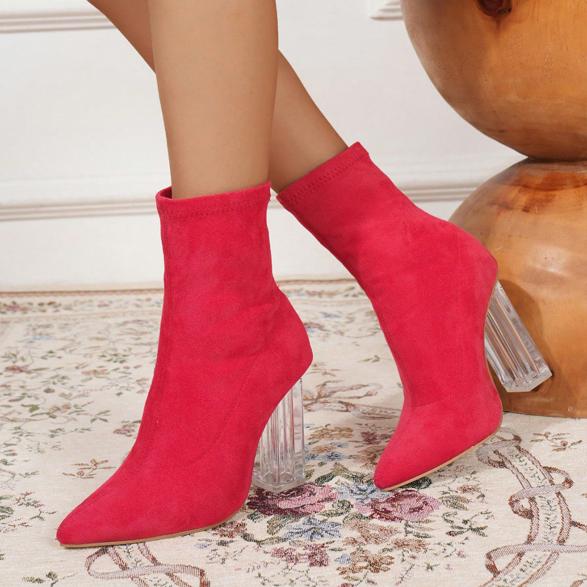 Crystal Heel Elastic Mid Boots