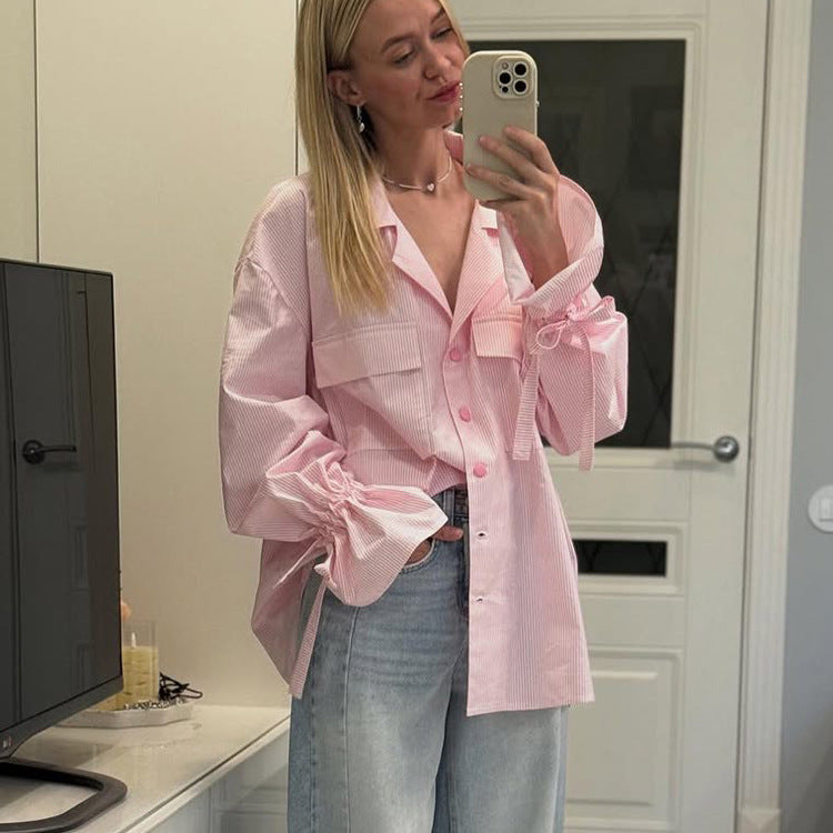 Bell Sleeve Loose Pockets Shirt