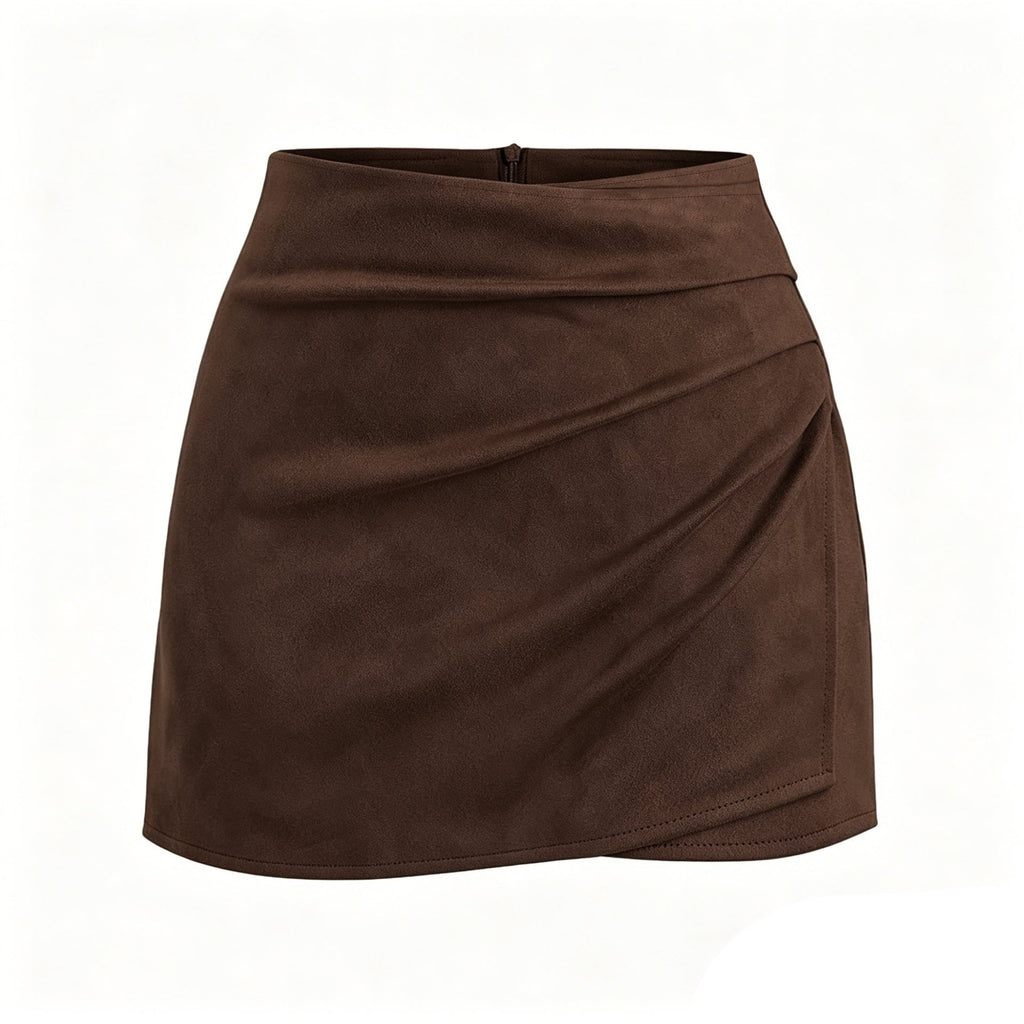 Faux Suede Ruched Wrap Skort