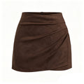 Faux Suede Ruched Wrap Skort