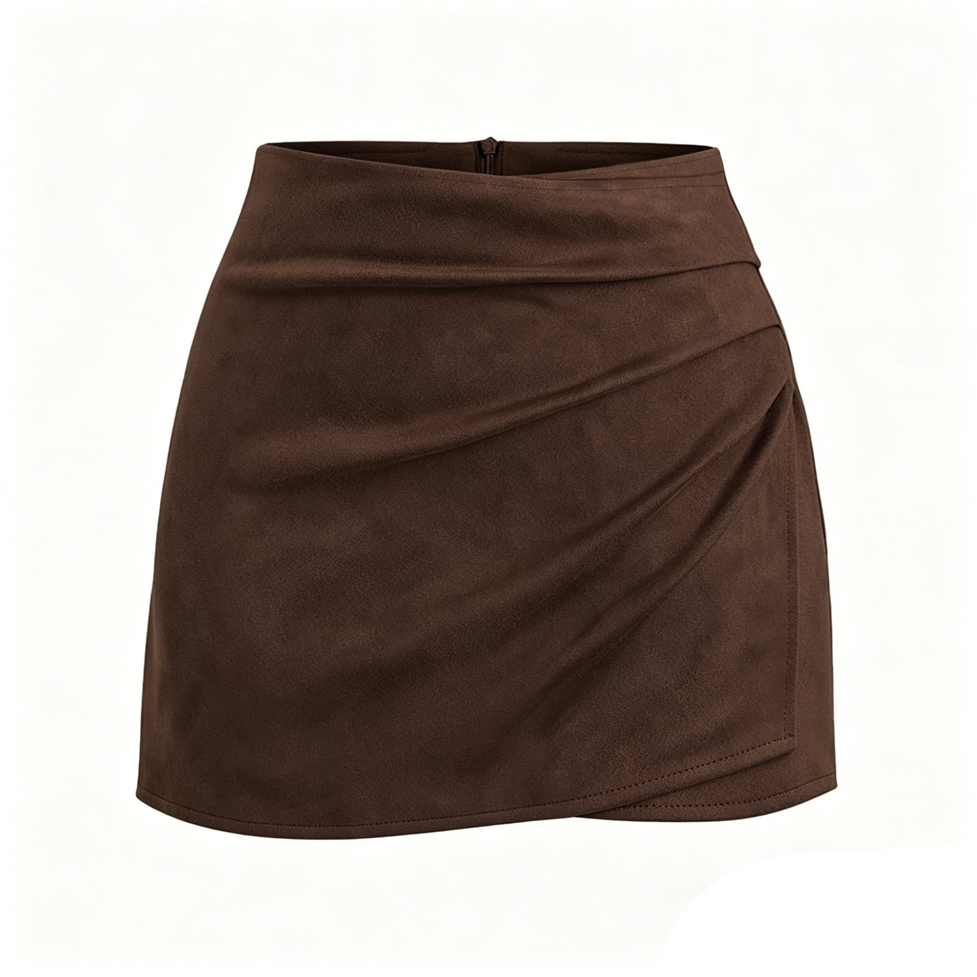 Faux Suede Ruched Wrap Skort