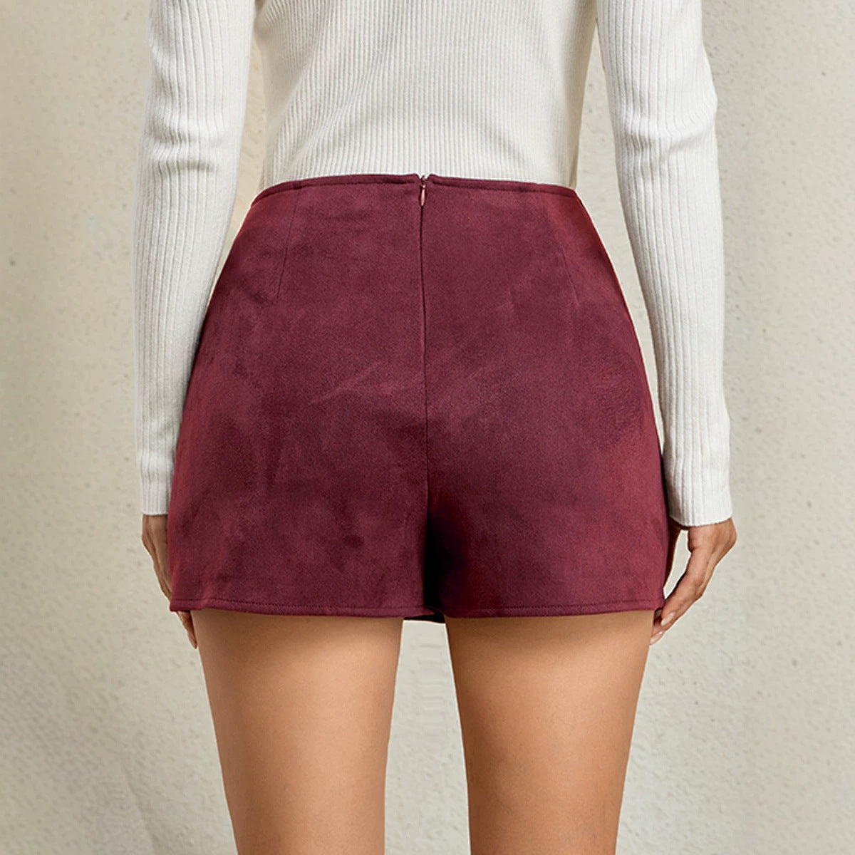Faux Suede Ruched Wrap Skort