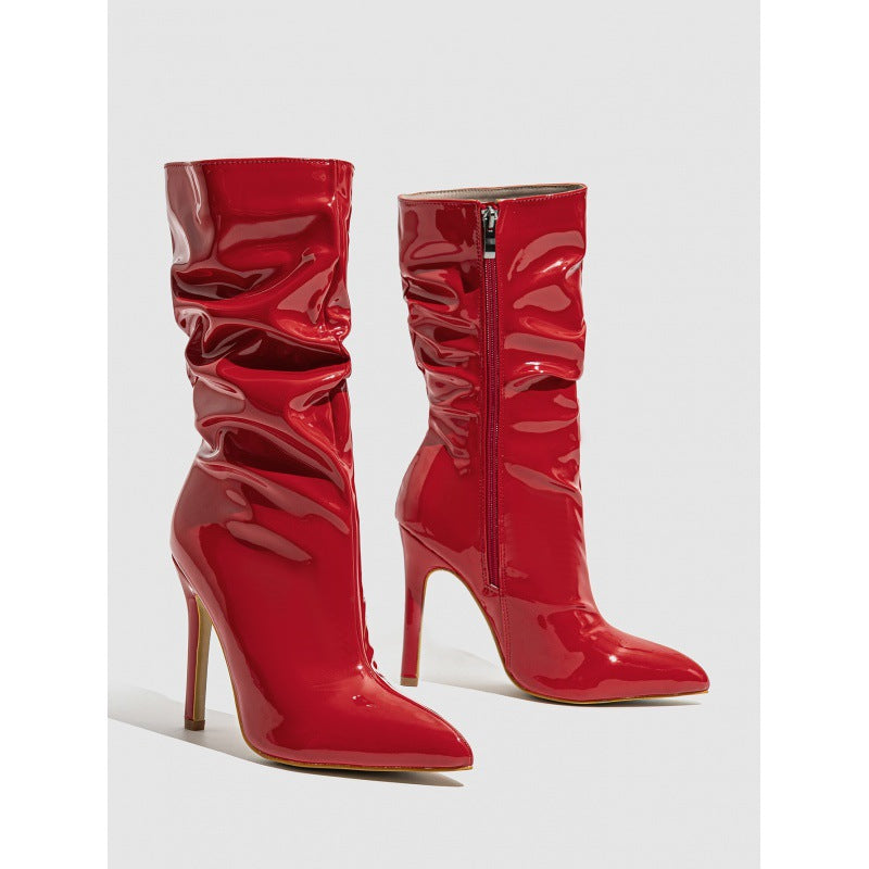 Viper Patent Slouch Stiletto Boots