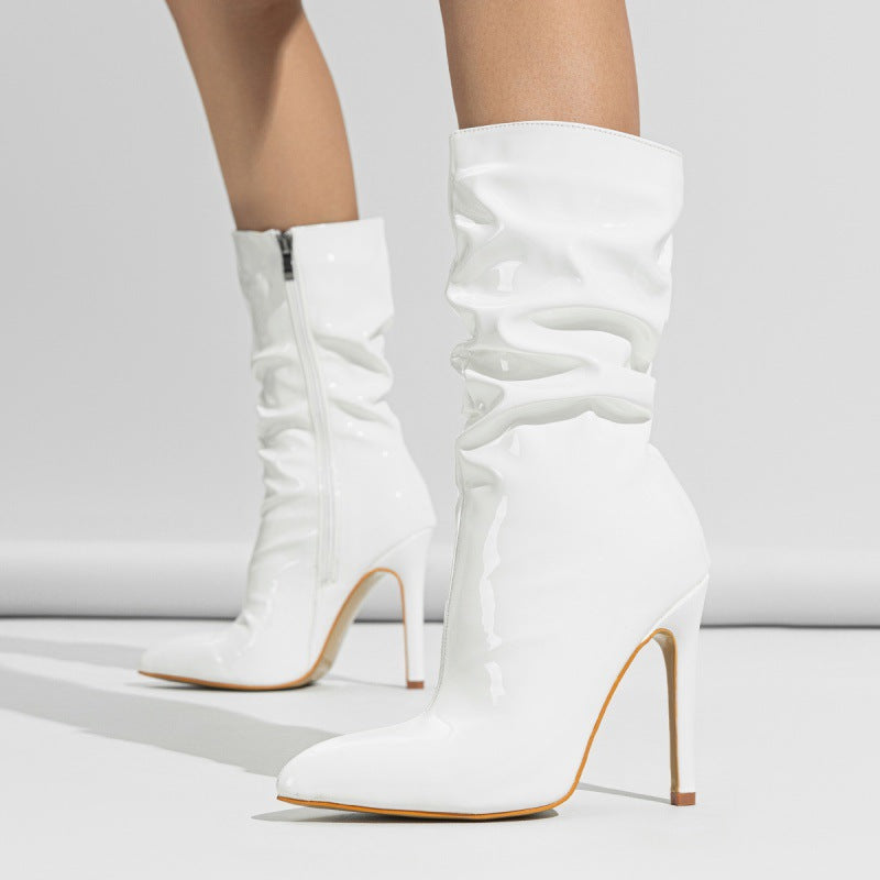 Viper Patent Slouch Stiletto Boots