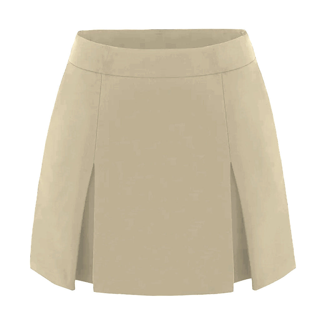 Women Double Slit A line Pantskirt Elastic High Waist Zipper Culottes Women