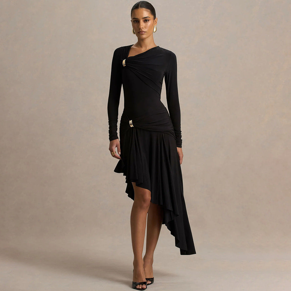 Olive Asymmetric Keyhole Midi Dress