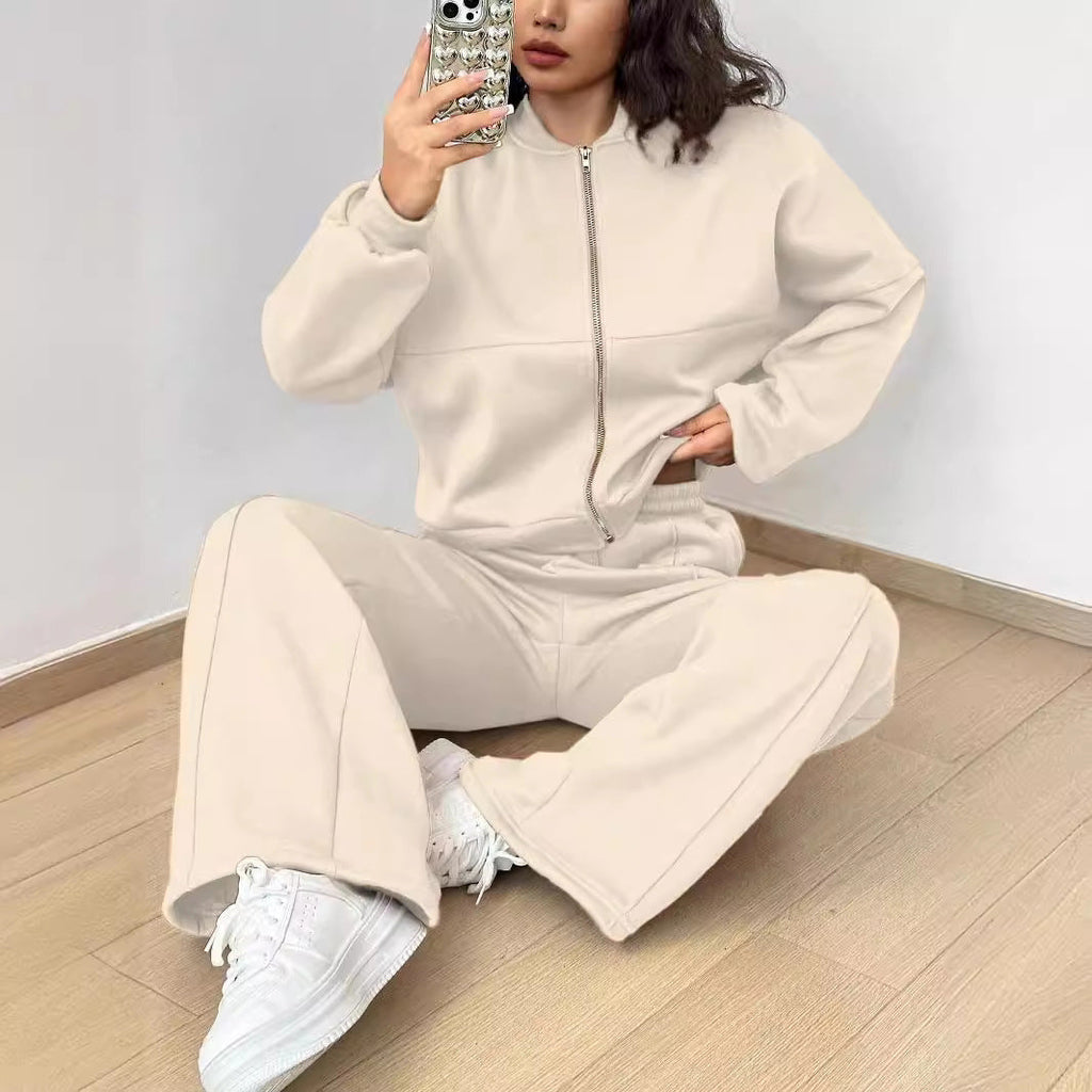 Spring Autumn Two Piece Set Trendy Cardigan Zipper Slim Fit Elastic for Women