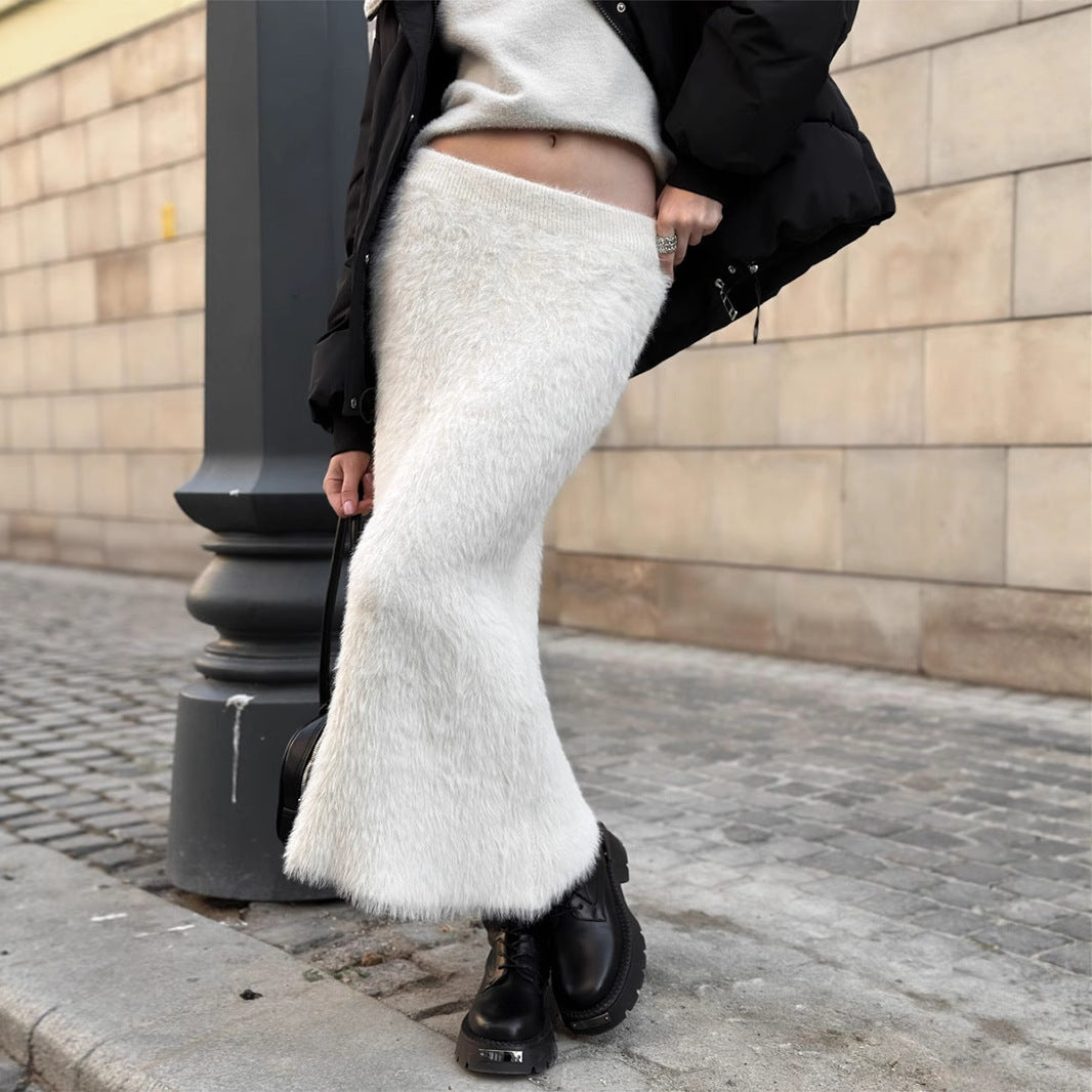 Knitted Furry Long Skirt